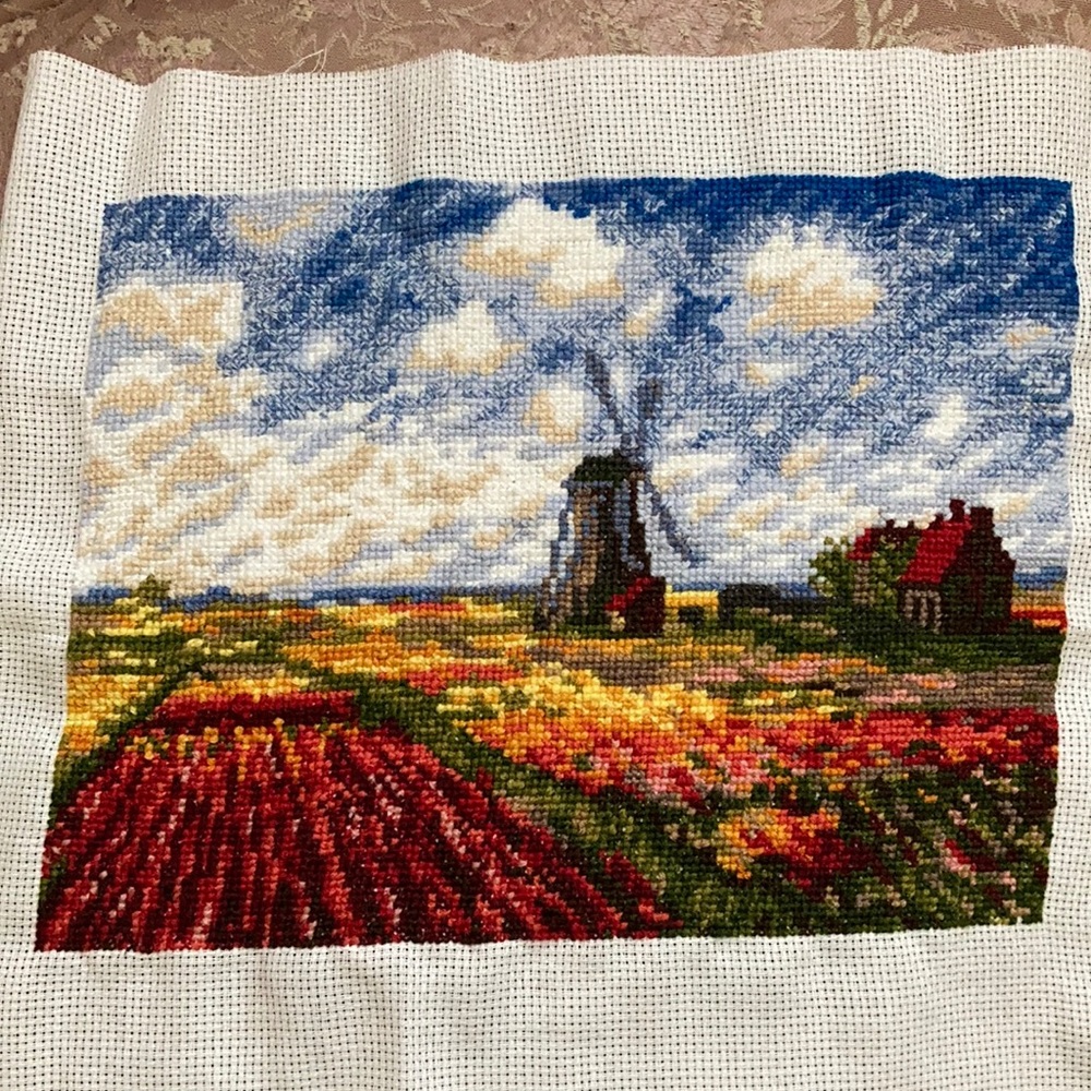 NEW hand sewn Dutch windmill flower field